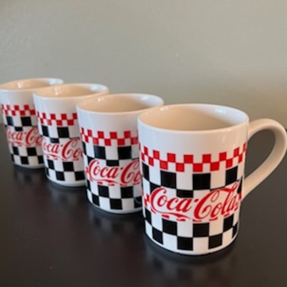 Set of 4 Vintage Coca Cola Checkerboard Logo Mugs 1996 ~ Gibson Design ~ Coke - Picture 2 of 8